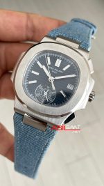 Patek Philippe Nautilus 5980 Denim Flyback Chronograph Mavi Kadran Silver Super Clone Swiss ETA Saat GR Factory