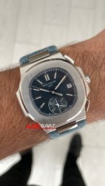 Patek Philippe Nautilus 5980 Denim Flyback Chronograph Mavi Kadran Silver Super Clone Swiss ETA Saat GR Factory