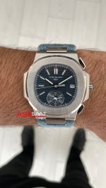 Patek Philippe Nautilus 5980 Denim Flyback Chronograph Mavi Kadran Silver Super Clone Swiss ETA Saat GR Factory
