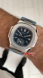 Patek Philippe Nautilus 5980 Denim Flyback Chronograph Mavi Kadran Silver Super Clone Swiss ETA Saat GR Factory