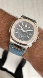 Patek Philippe Nautilus 5980 Denim Flyback Chronograph Mavi Kadran Silver Super Clone Swiss ETA Saat GR Factory