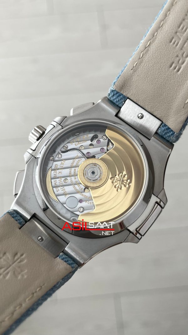 Patek Philippe Nautilus 5980 Denim Flyback Chronograph Mavi Kadran Silver Super Clone Swiss ETA Saat GR Factory