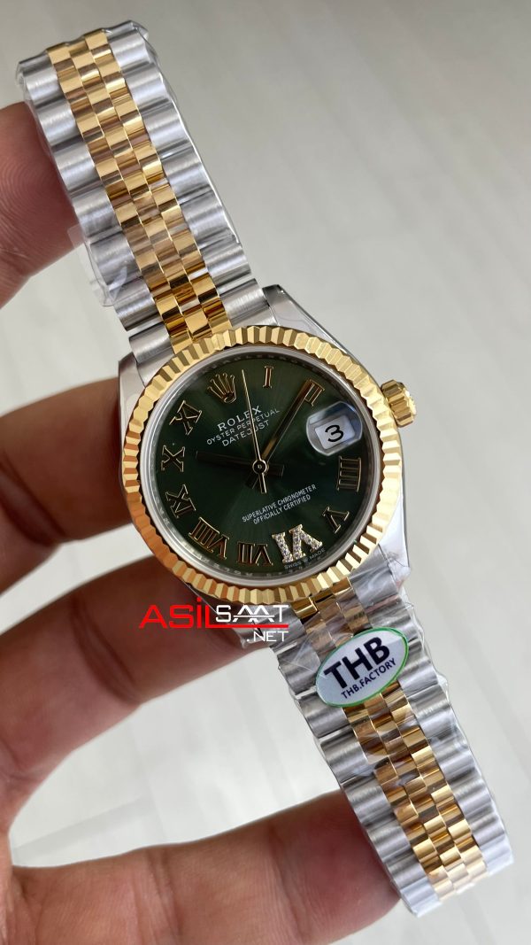 Rolex Datejust Green Diamond Dial 278273 Jubilee 31mm Lady Pırlantalı Zeytin Yeşili Kadran Two Tone Gold Super Clone Swiss ETA Saat THB Factory