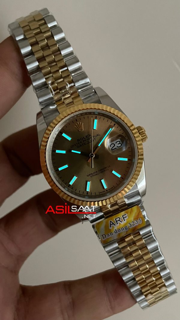 Rolex Datejust Şampanya 126333 Champagne Dial Jubilee Two Tone Gold 36mm Super Clone Swiss ETA Saat AR Factory