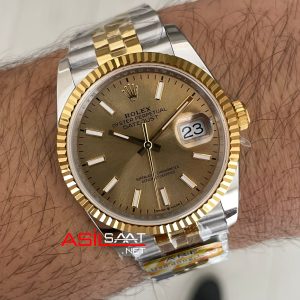 Rolex Datejust Şampanya 126333 Champagne Dial Jubilee Two Tone Gold 36mm Super Clone Swiss ETA Saat AR Factory