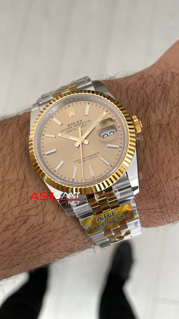 Rolex Datejust Şampanya 126333 Champagne Dial Jubilee Two Tone Gold 36mm Super Clone Swiss ETA Saat AR Factory