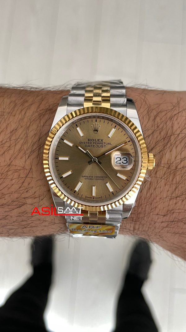 Rolex Datejust Şampanya 126333 Champagne Dial Jubilee Two Tone Gold 36mm Super Clone Swiss ETA Saat AR Factory