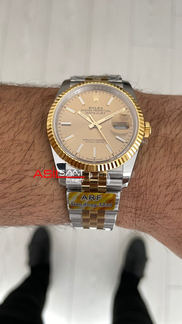 Rolex Datejust Şampanya 126333 Champagne Dial Jubilee Two Tone Gold 36mm Super Clone Swiss ETA Saat AR Factory