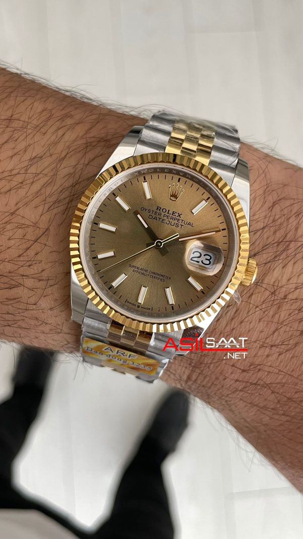 Rolex Datejust Şampanya 126333 Champagne Dial Jubilee Two Tone Gold 36mm Super Clone Swiss ETA Saat AR Factory