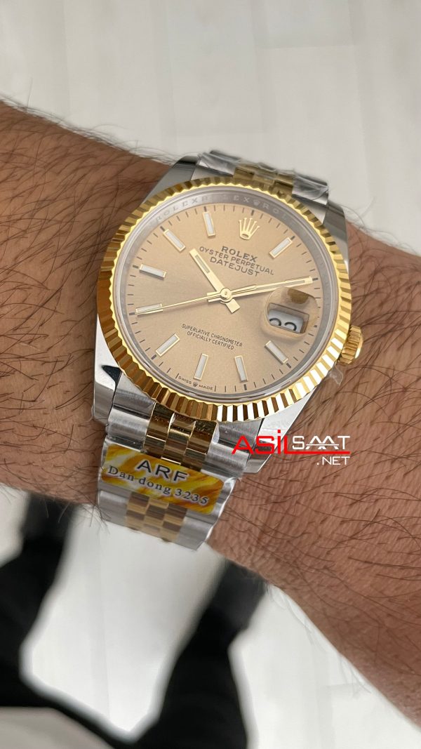 Rolex Datejust Şampanya 126333 Champagne Dial Jubilee Two Tone Gold 36mm Super Clone Swiss ETA Saat AR Factory