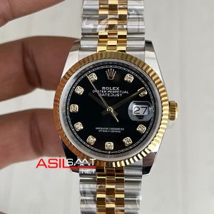Rolex Datejust Siyah Taşlı 126333 Jubilee Black Diamond Dial Two Tone Gold 36mm Super Clone Swiss ETA Saat AR Factory