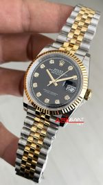 Rolex Datejust Siyah Taşlı 126333 Jubilee Black Diamond Dial Two Tone Gold 36mm Super Clone Swiss ETA Saat AR Factory
