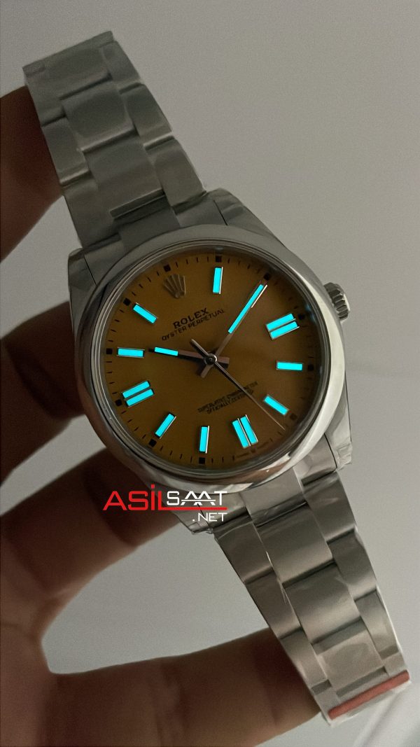 Rolex Oyster Perpetual Sarı 124300 Mustard Yellow Dial 41mm 3230 Super Clone ETA Swiss VS Factory