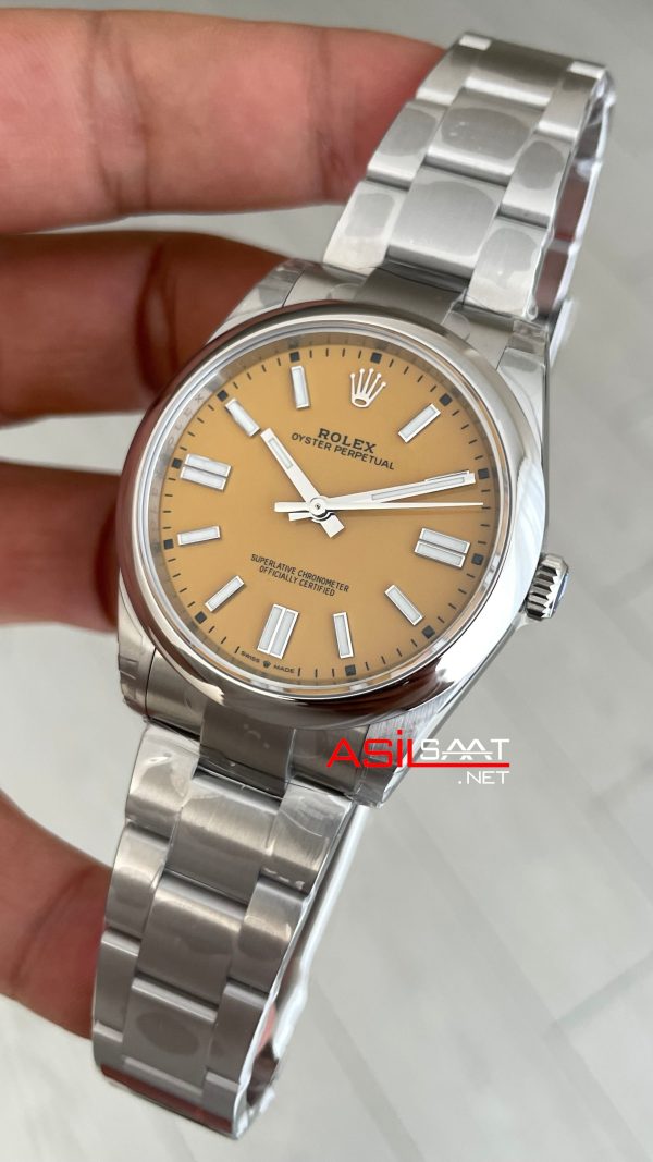 Rolex Oyster Perpetual Sarı 124300 Mustard Yellow Dial 41mm 3230 Super Clone ETA Swiss VS Factory