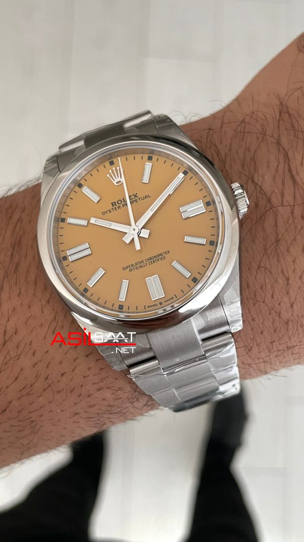 Rolex Oyster Perpetual Sarı 124300 Mustard Yellow Dial 41mm 3230 Super Clone ETA Swiss VS Factory