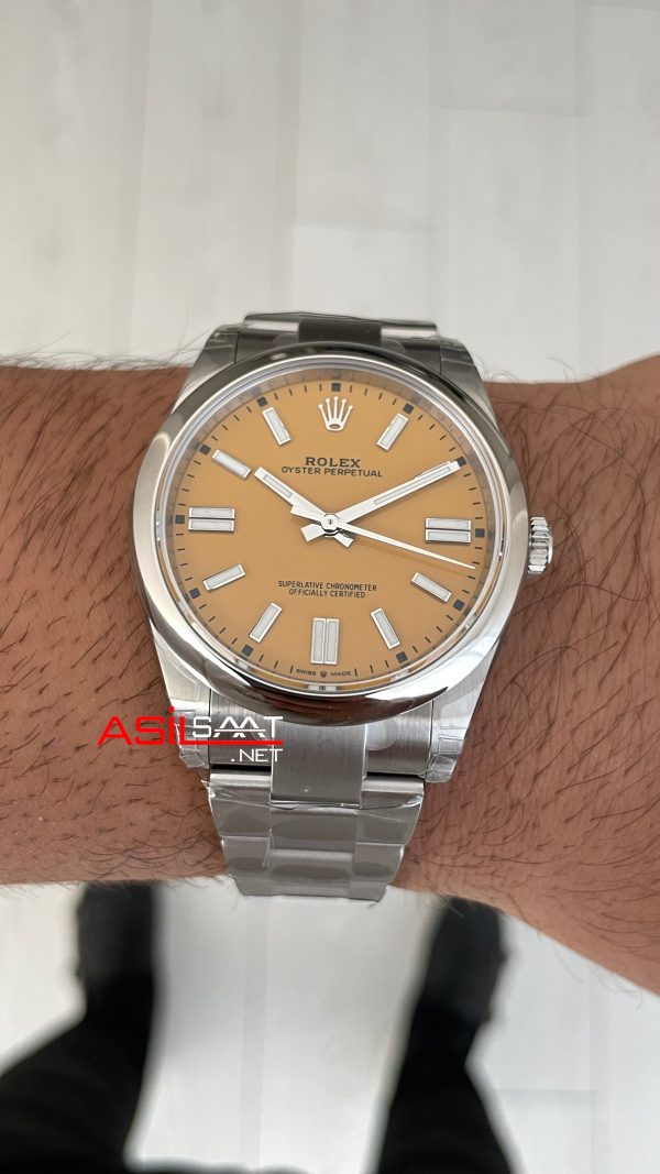 Rolex Oyster Perpetual Sarı 124300 Mustard Yellow Dial 41mm 3230 Super Clone ETA Swiss VS Factory