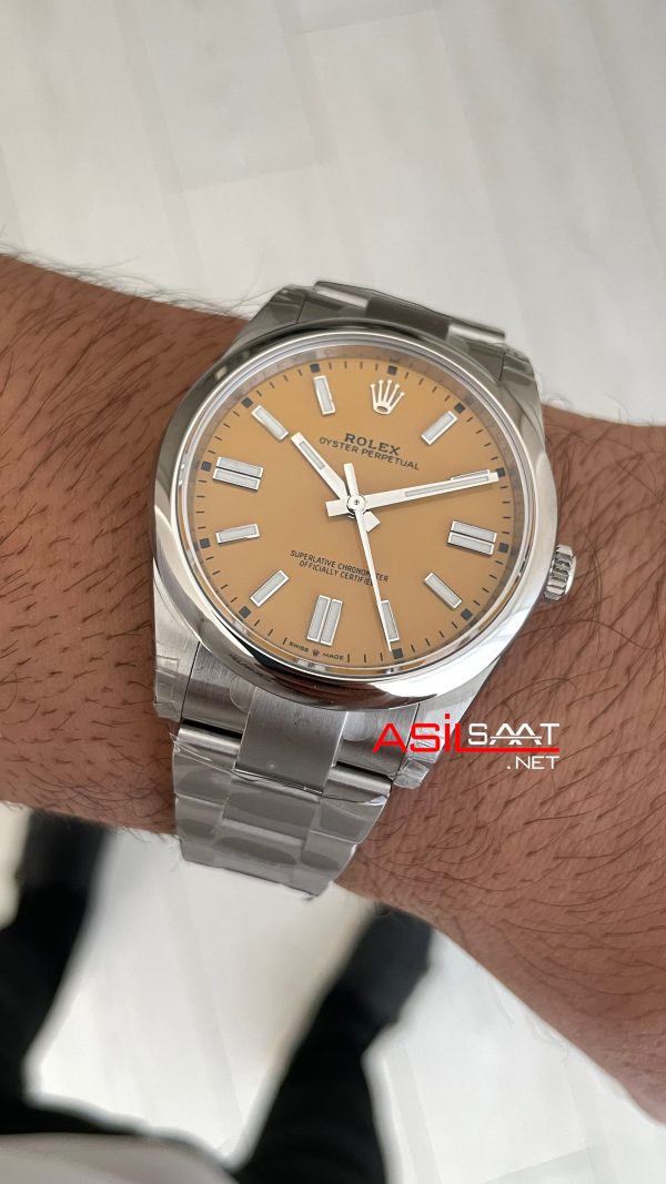 Rolex Oyster Perpetual Sarı 124300 Mustard Yellow Dial 41mm 3230 Super Clone ETA Swiss VS Factory
