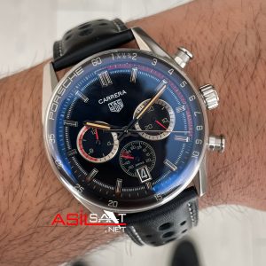 TAG Heuer Porsche Carrera Chronograph Siyah Deri 40mm Silver Replika Saat