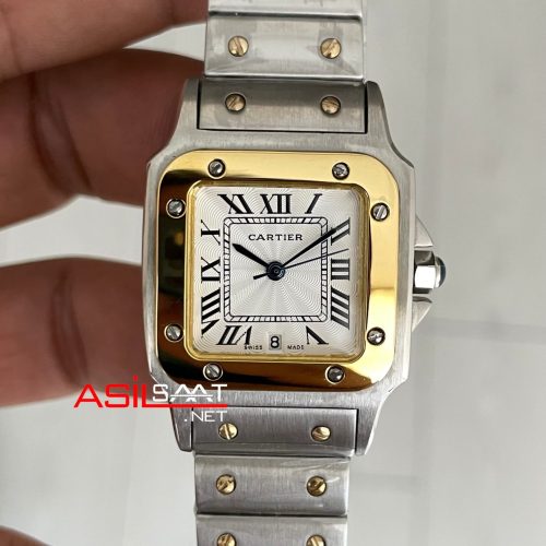 Cartier Santos Galbée Beyaz Kadran W20011C4 Two Tone Gold 29mm Kadın Kol Saati
