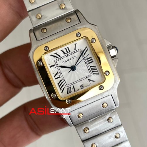 Cartier Santos Galbée Beyaz Kadran W20011C4 Two Tone Gold 29mm Kadın Kol Saati