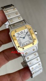 Cartier Santos Galbée Beyaz Kadran W20011C4 Two Tone Gold 29mm Kadın Kol Saati