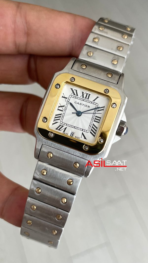 Cartier Santos Galbée Beyaz Kadran W20011C4 Two Tone Gold 29mm Kadın Kol Saati