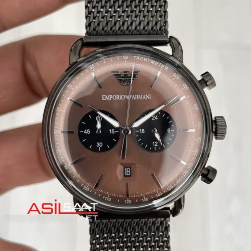 Emporio Armani Aviator AR11141 PVD Black 43mm Kahverengi Kadran