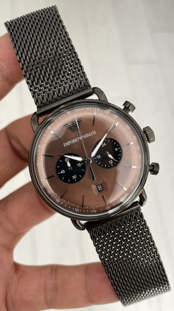 Emporio Armani Aviator AR11141 PVD Black 43mm Kahverengi Kadran