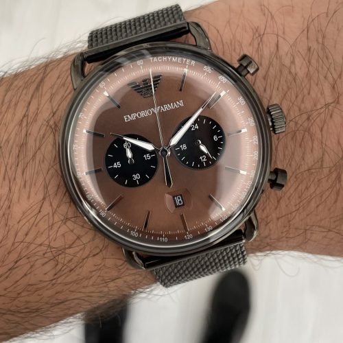 Emporio Armani Aviator AR11141 PVD Black 43mm Kahverengi Kadran