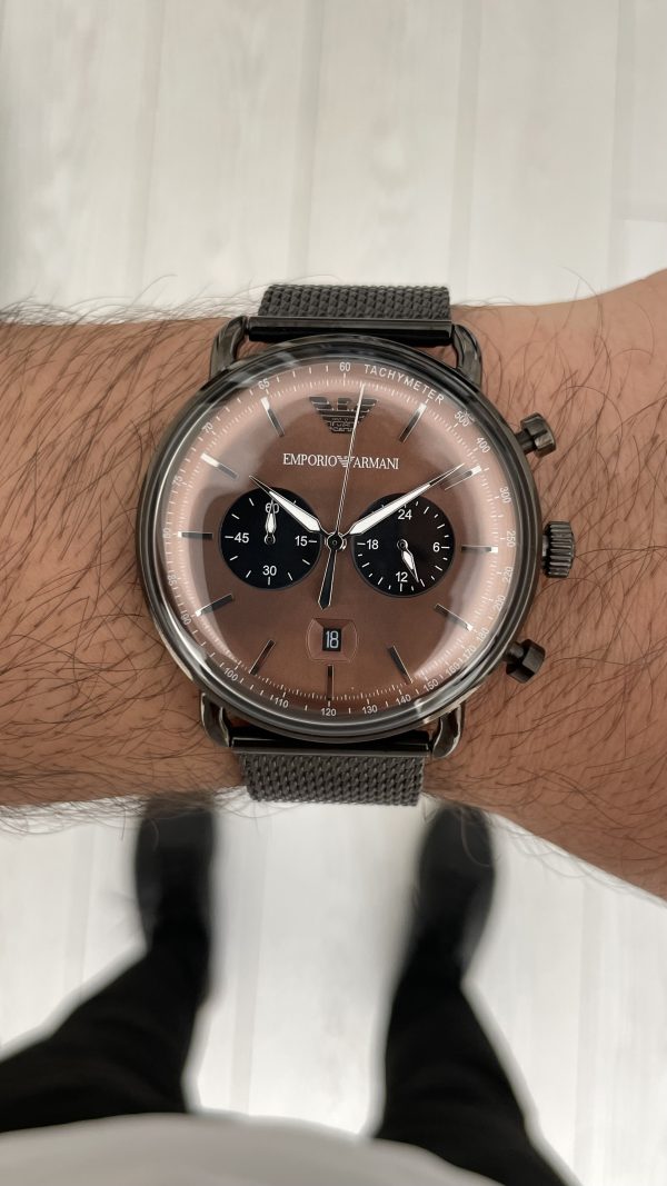 Emporio Armani Aviator AR11141 PVD Black 43mm Kahverengi Kadran