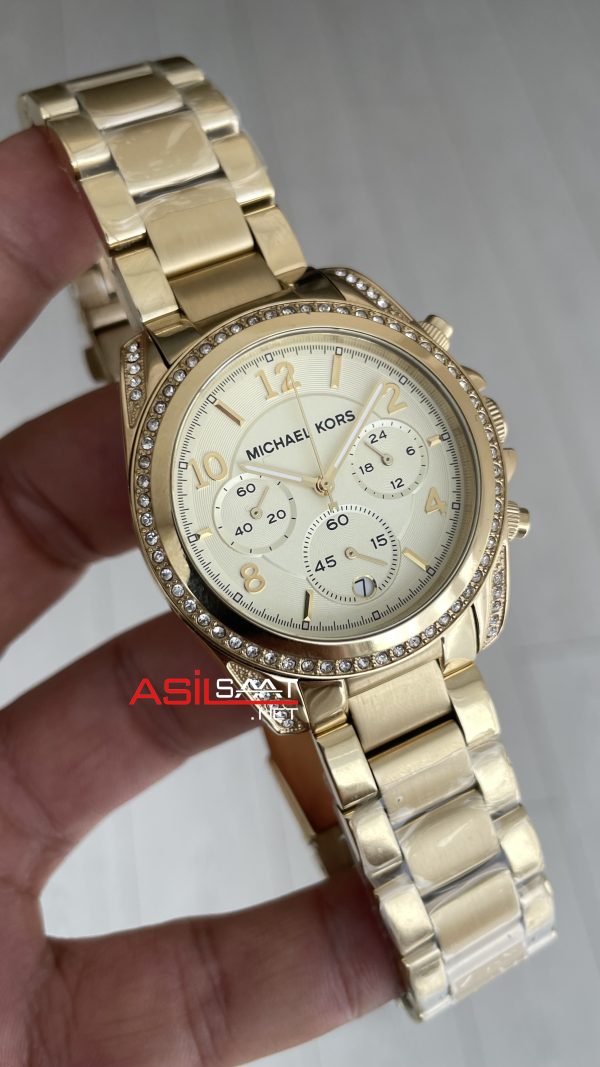 Michael Kors Blair MK5166 Gold Champagne 39mm Taşlı Bezel Kadın Kol Saati Michael Kors Blair MK5166 Gold Champagne 39mm Taşlı Bezel Kadın Kol Saati