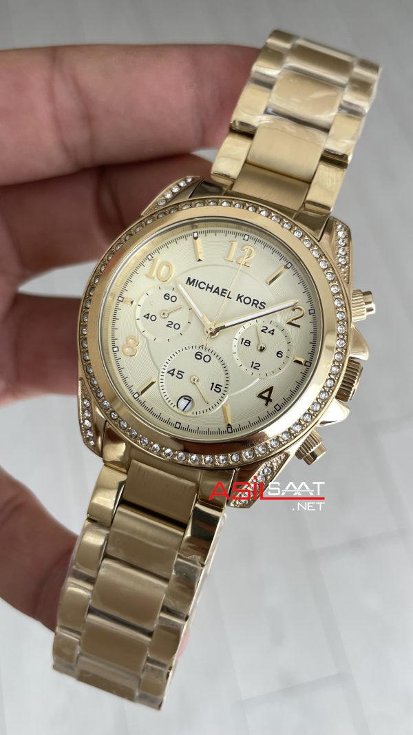 Michael Kors Blair MK5166 Gold Champagne 39mm Taşlı Bezel Kadın Kol Saati Michael Kors Blair MK5166 Gold Champagne 39mm Taşlı Bezel Kadın Kol Saati