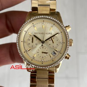 Michael Kors Ritz MK6356 Gold Champagne 37mm Taşlı Bezel Kadın Kol Saati