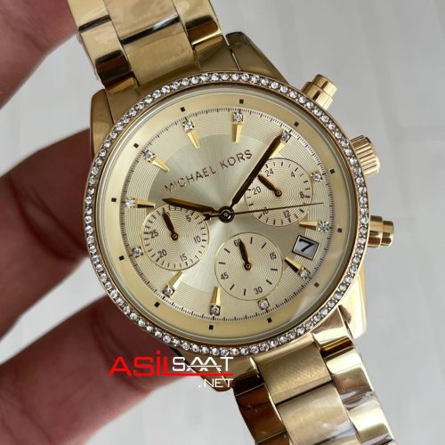 Michael Kors Ritz MK6356 Gold Champagne 37mm Taşlı Bezel Kadın Kol Saati