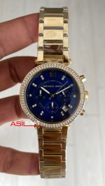 Michael Kors Ritz MK6356 Gold Mavi 37mm Taşlı Bezel Kadın Kol Saati