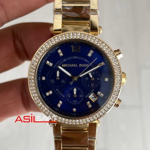 Michael Kors Ritz MK6356 Gold Mavi 37mm Taşlı Bezel Kadın Kol Saati