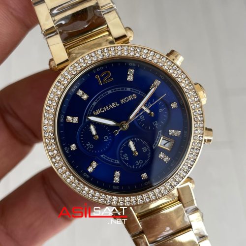 Michael Kors Ritz MK6356 Gold Mavi 37mm Taşlı Bezel Kadın Kol Saati