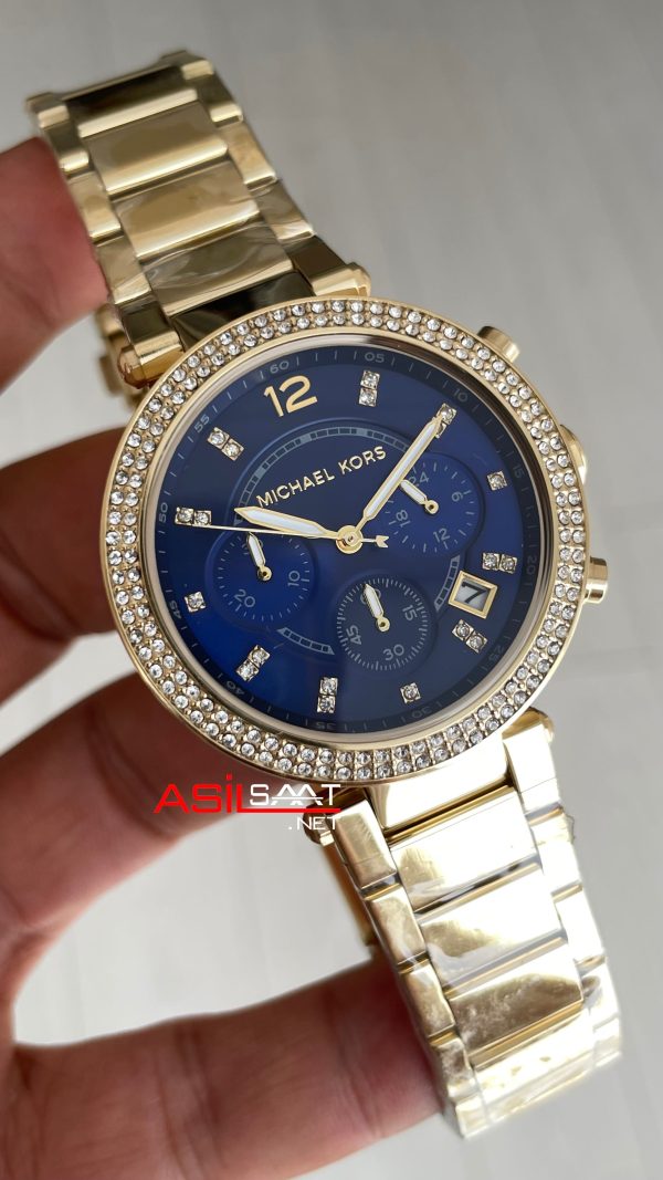 Michael Kors Ritz MK6356 Gold Mavi 37mm Taşlı Bezel Kadın Kol Saati