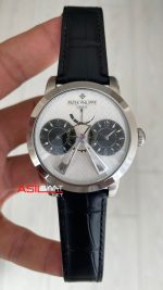 Patek Philippe Geneve Dual Time 40mm Silver Beyaz Kadran Replika Saat