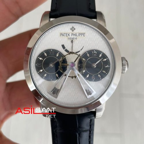 Patek Philippe Geneve Dual Time 40mm Silver Beyaz Kadran Replika Saat
