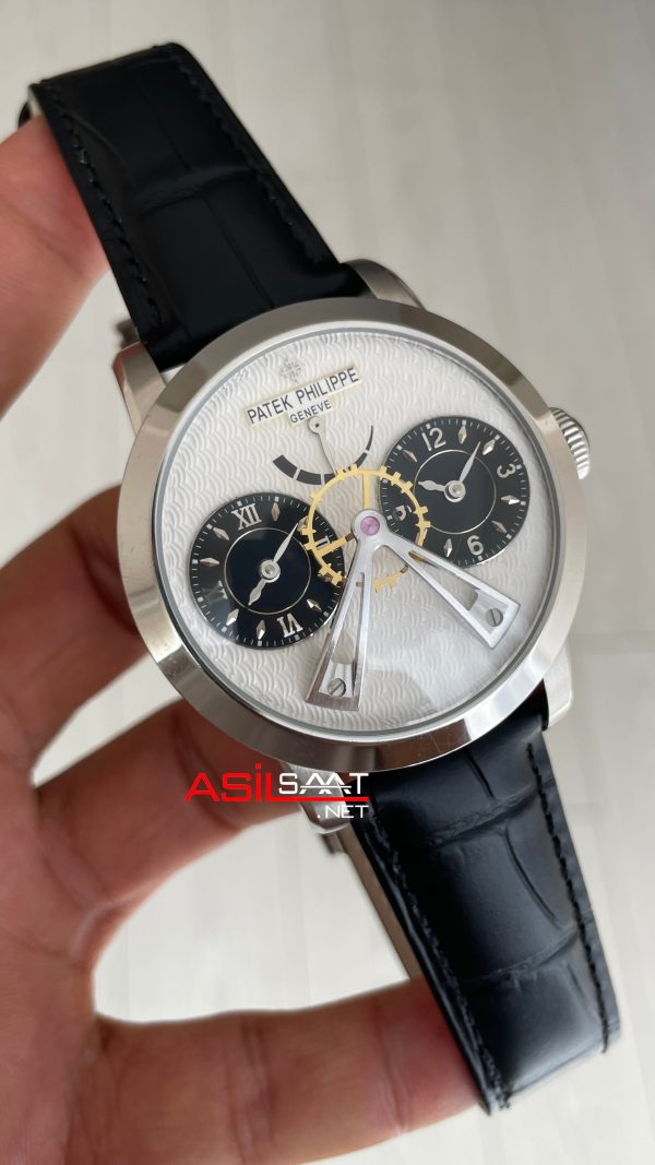 Patek Philippe Geneve Dual Time 40mm Silver Beyaz Kadran Replika Saat