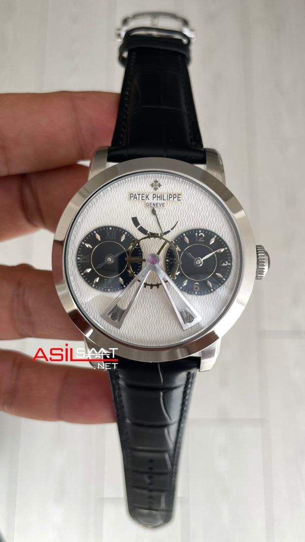 Patek Philippe Geneve Dual Time 40mm Silver Beyaz Kadran Replika Saat