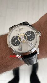 Patek Philippe Geneve Dual Time 40mm Silver Beyaz Kadran Replika Saat