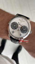 Patek Philippe Geneve Dual Time 40mm Silver Beyaz Kadran Replika Saat
