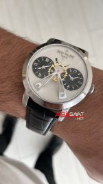 Patek Philippe Geneve Dual Time 40mm Silver Beyaz Kadran Replika Saat