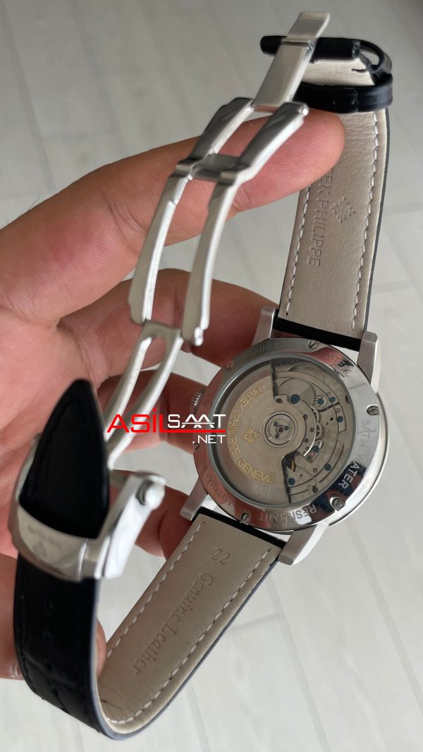 Patek Philippe Geneve Dual Time 40mm Silver Beyaz Kadran Replika Saat