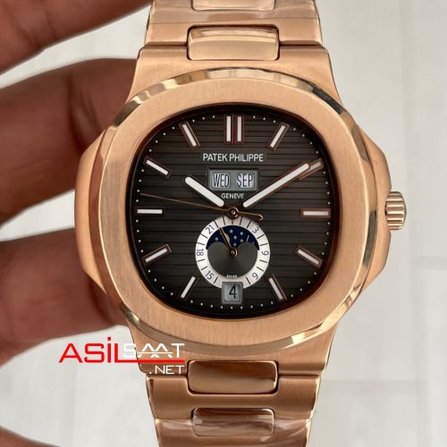 Patek Philippe Nautilus 5726 Annual Calendar Moonphase Rosegold Gri Kadran