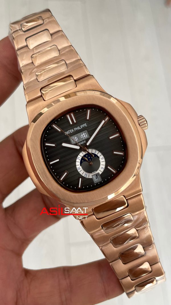 Patek Philippe Nautilus 5726 Annual Calendar Moonphase Rosegold Gri Kadran