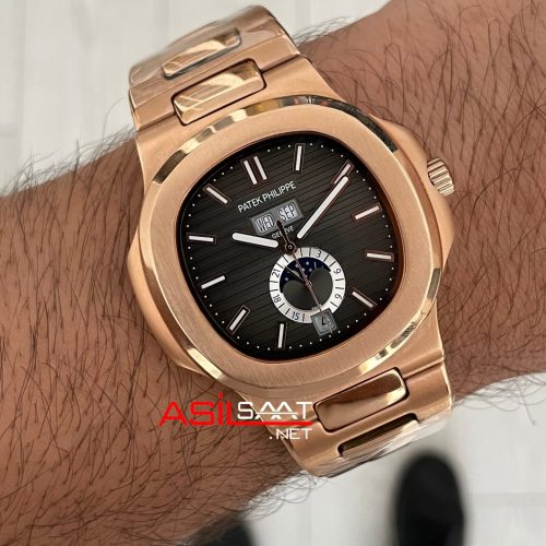 Patek Philippe Nautilus 5726 Annual Calendar Moonphase Rosegold Gri Kadran