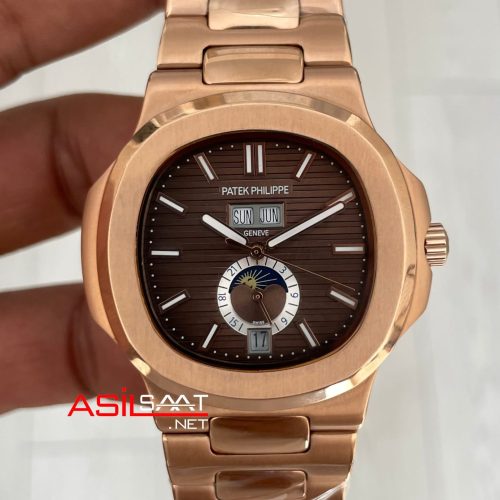 Patek Philippe Nautilus 5726 Annual Calendar Moonphase Rosegold Kahverengi Kadran